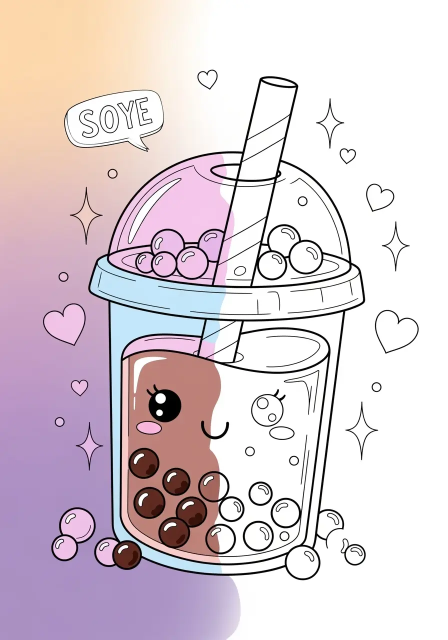 Cute Boba Tea Coloring Pages