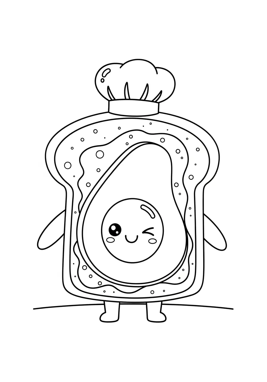 Adorable Avocado Toast Cute Coloring Page