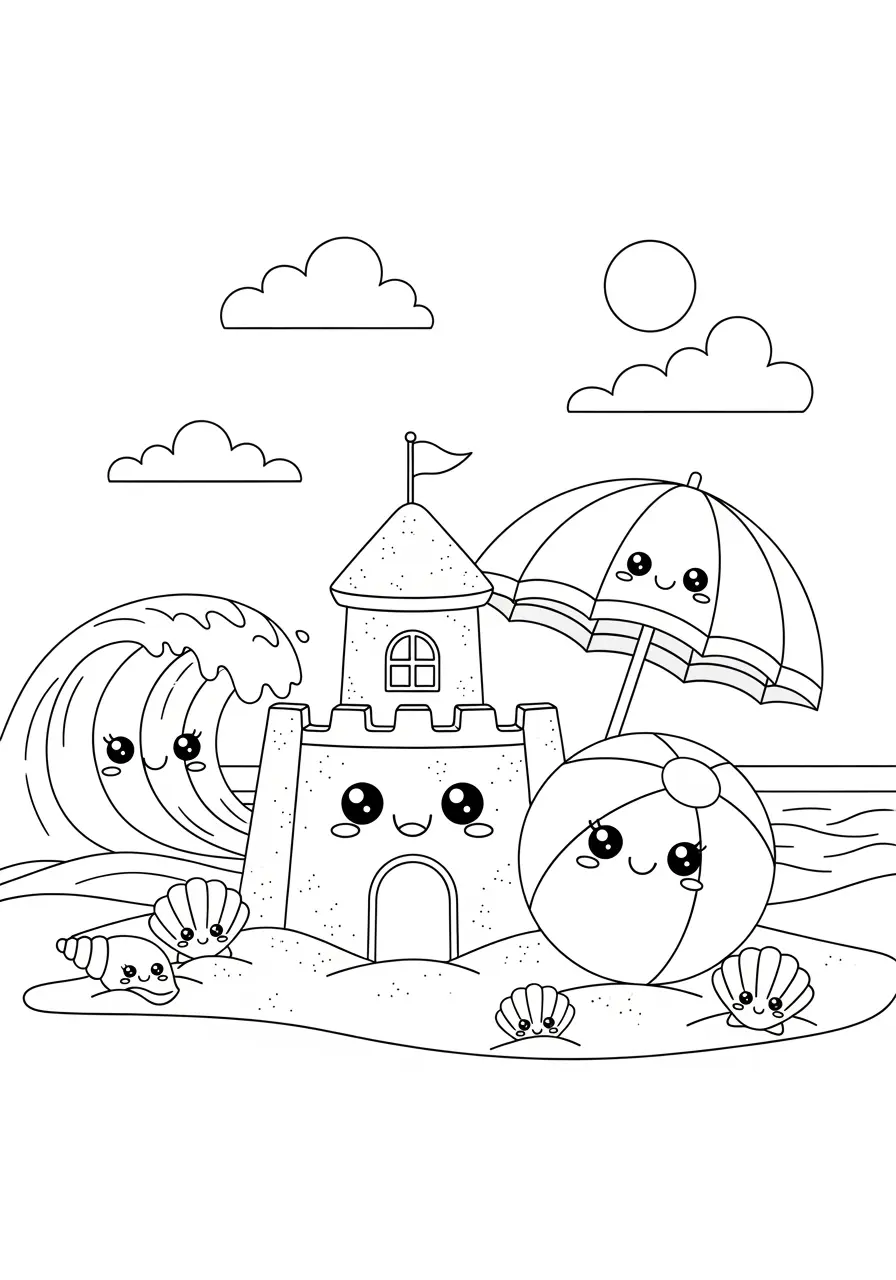 Adorable Beach Day Simple Coloring Page