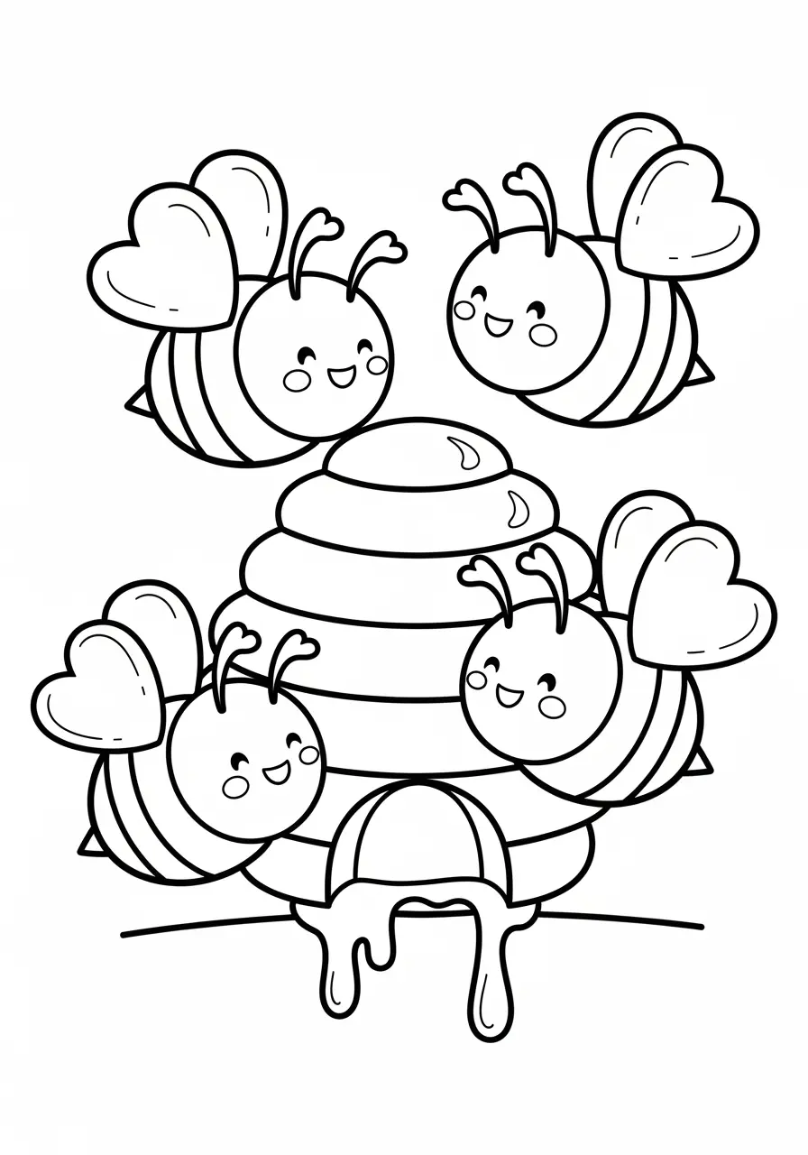 Adorable Bee Hive Nature Coloring Page