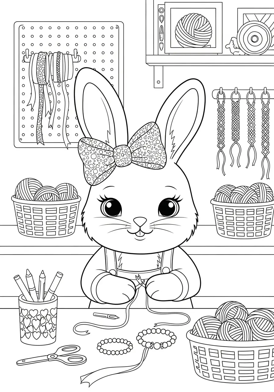 Adorable Bunny Craft Room Coloring Page