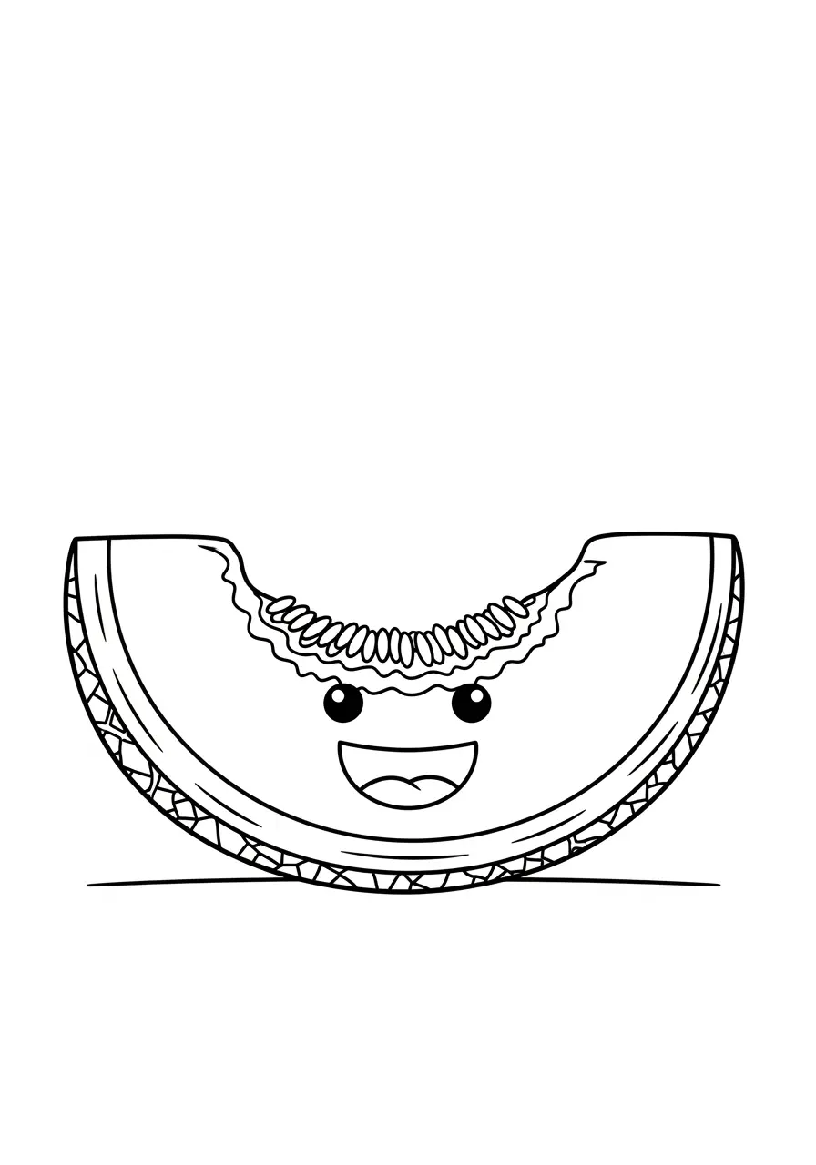 Adorable Cantaloupe Cute Fruit Coloring Page