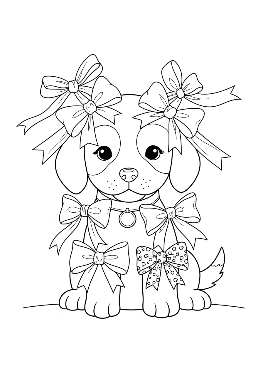 Adorable Dog Bow Coloring Page