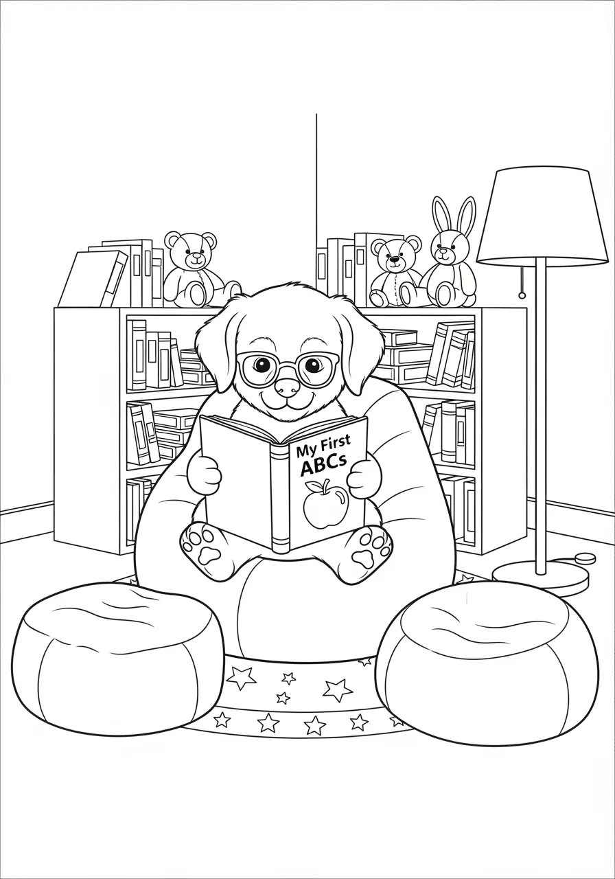 Adorable Dog Library Coloring Page