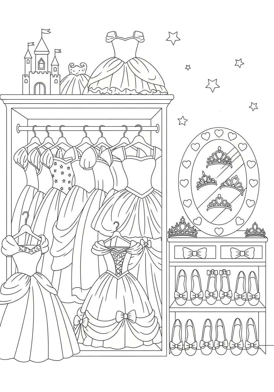 Adorable Dress-Up Coloring Page For Girls