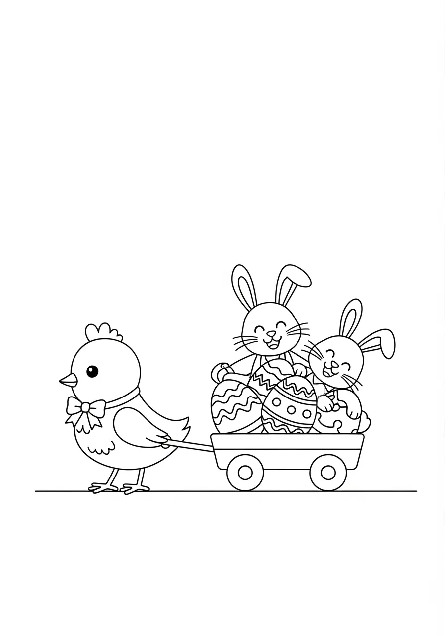 Adorable Easter Wagon Ride Coloring Page