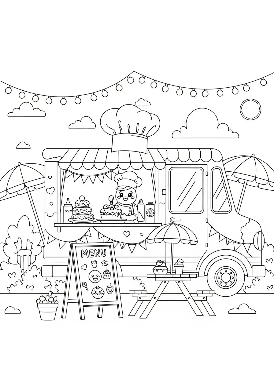 Adorable Food Truck Coloring Page For Teens