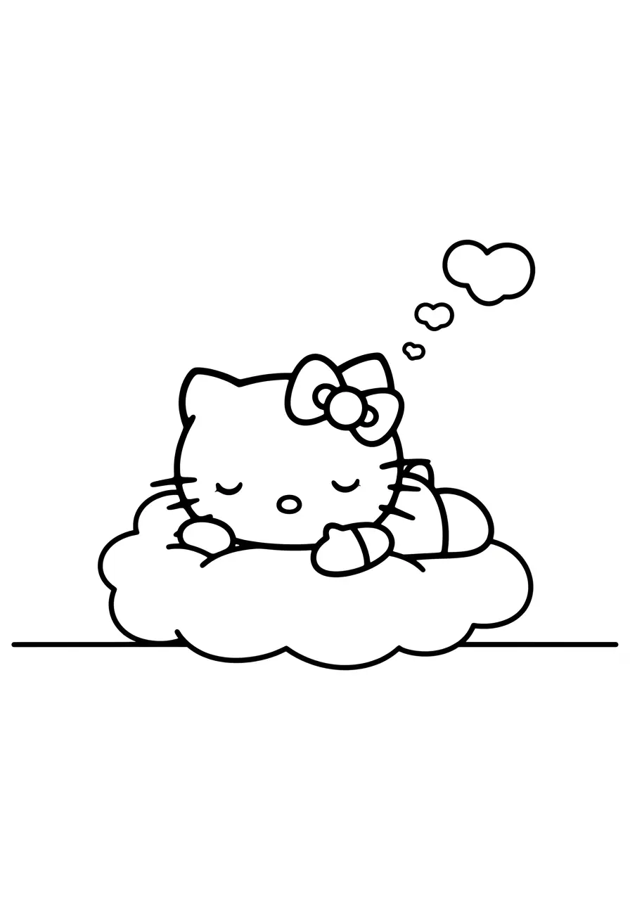 Adorable Hello Kitty Cloud Coloring