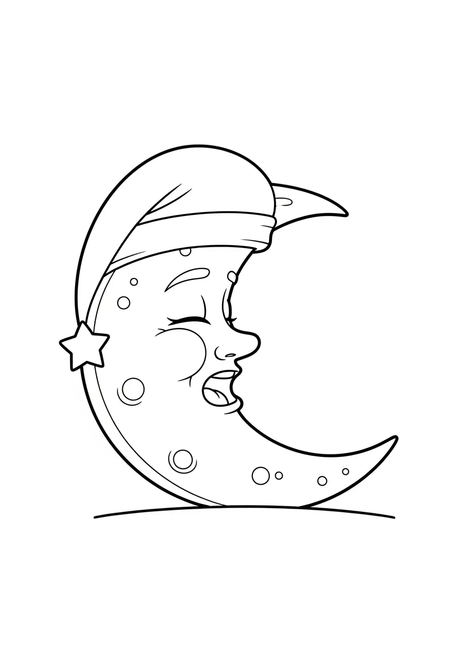 Adorable Moon Simple Coloring Page