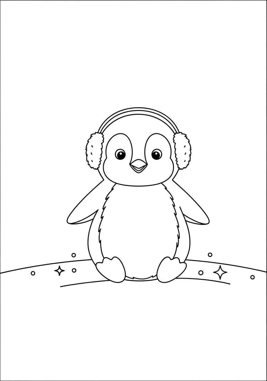 Adorable Penguin Winter Coloring Page