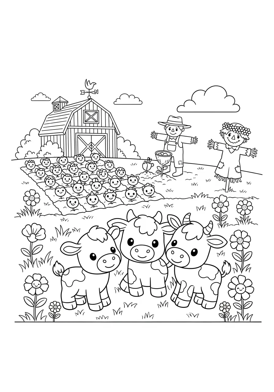 Adorable Spring Farm Coloring Page