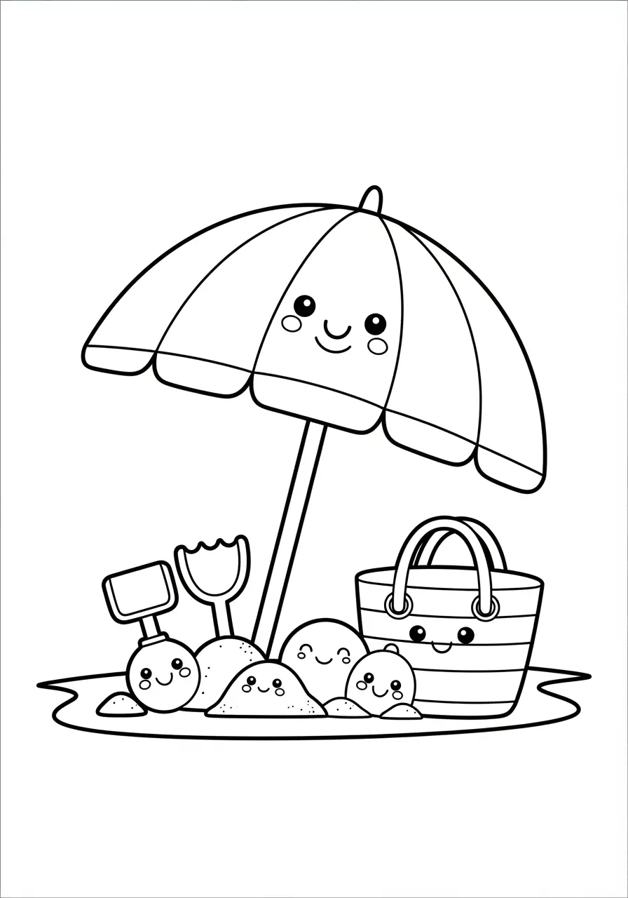 Adorable Summer Beach Umbrella Coloring Page
