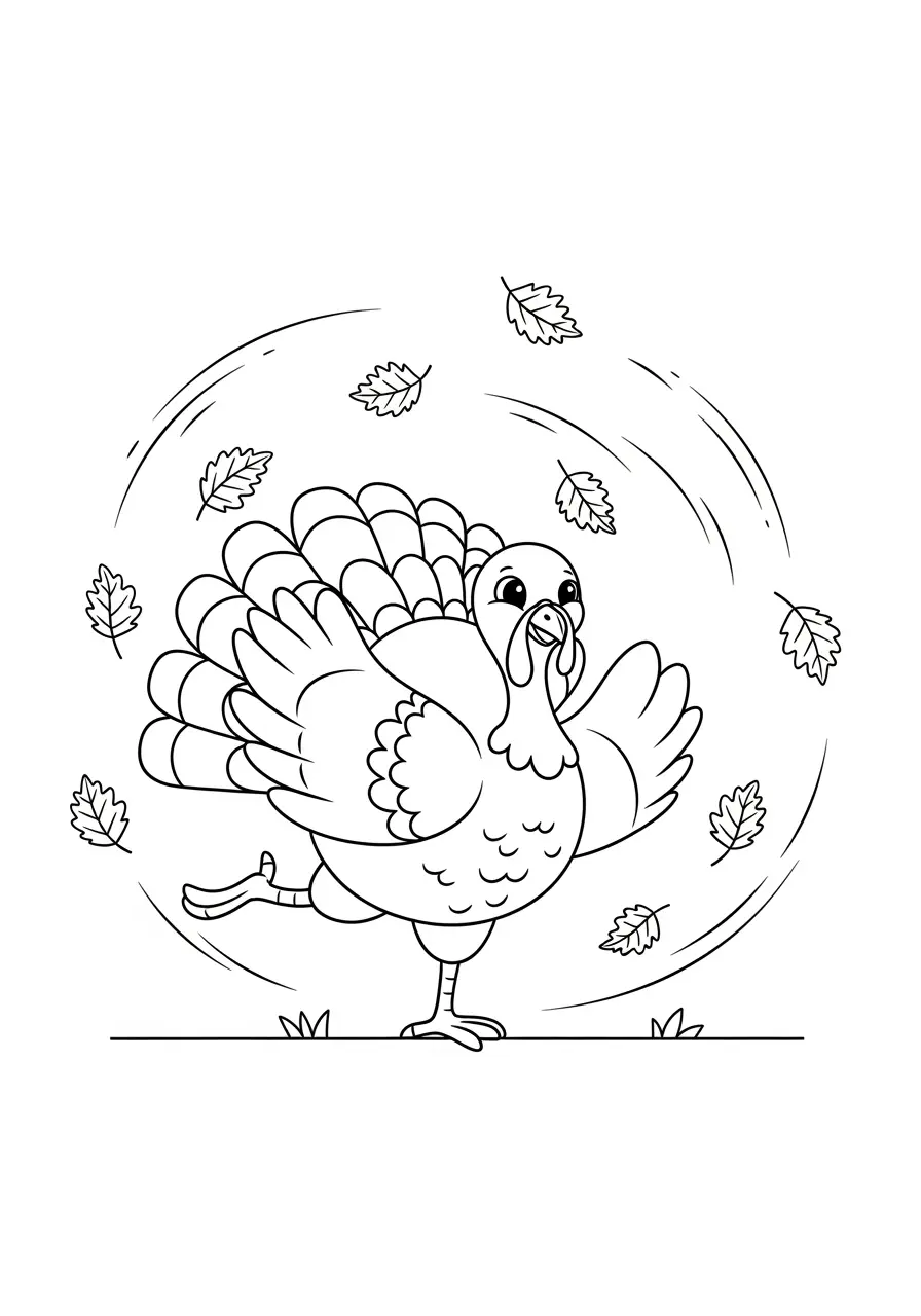 Adorable Turkey Dance Coloring Page