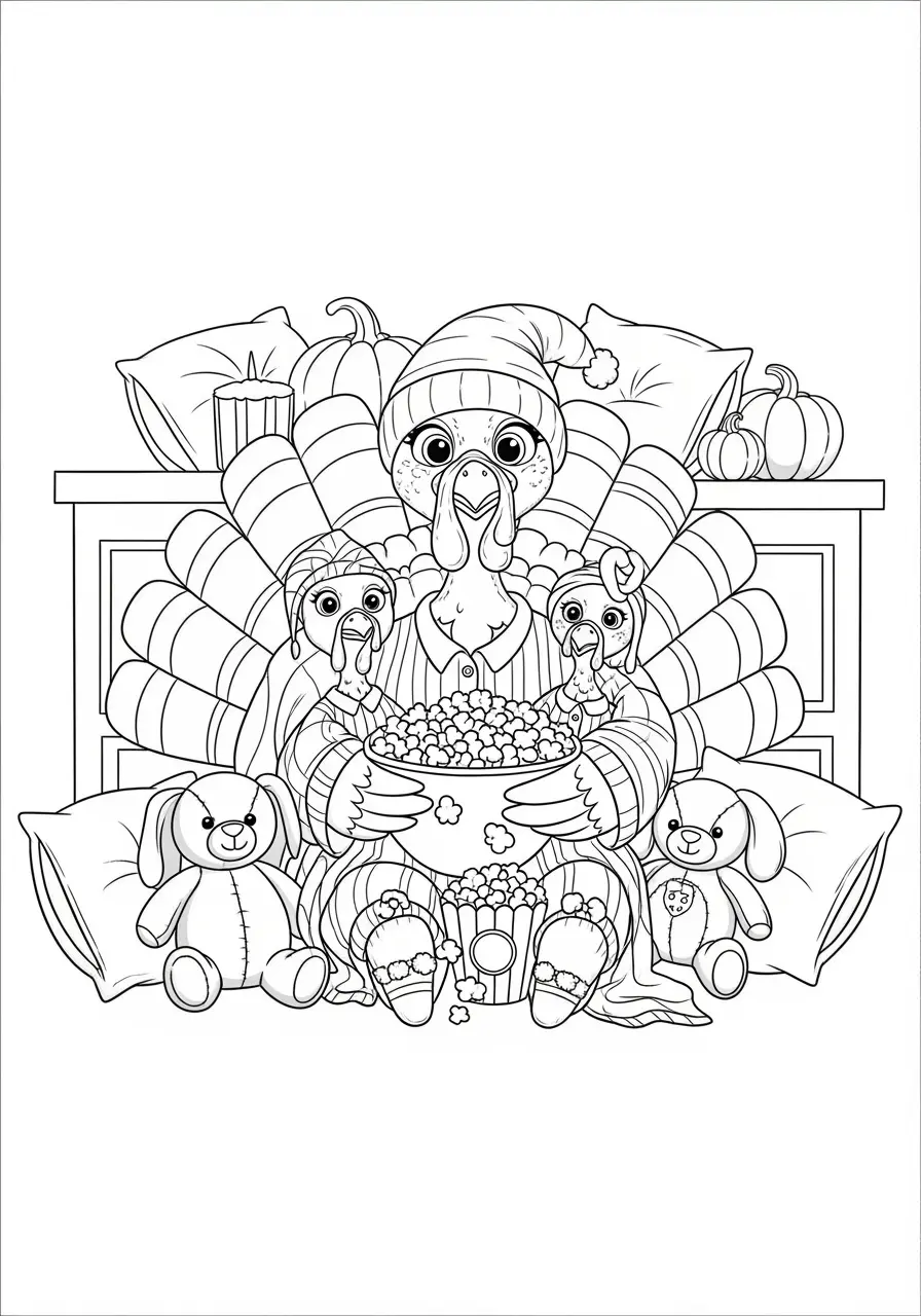 Adorable Turkey Sleepover Coloring Page