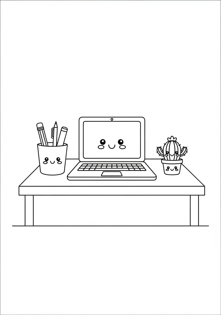 Aesthetic Desk Setup Coloring Page