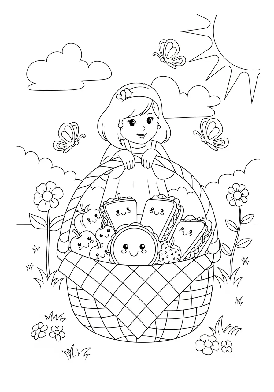 Aesthetic Picnic Scene Coloring Page