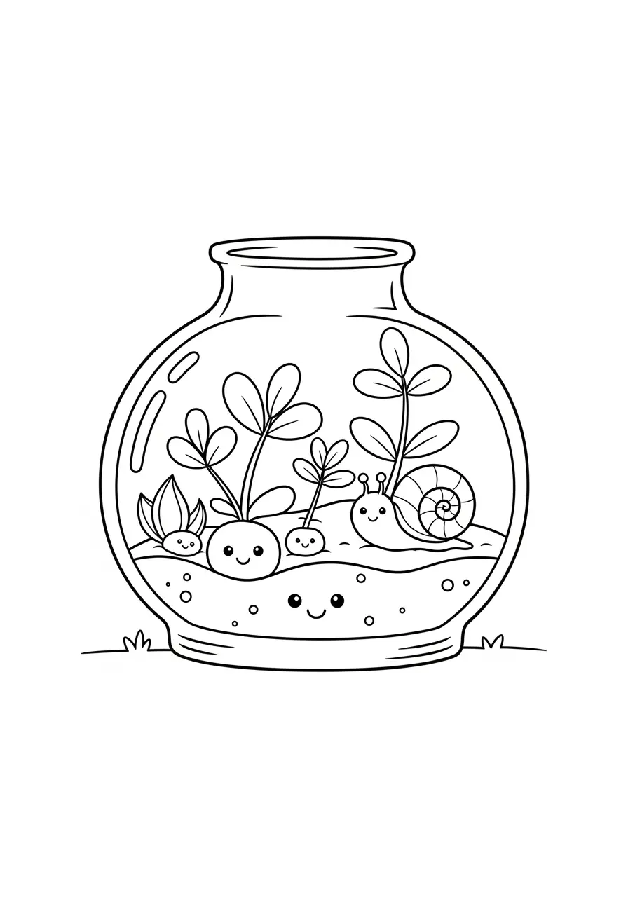 Aesthetic Terrarium Garden Coloring Page