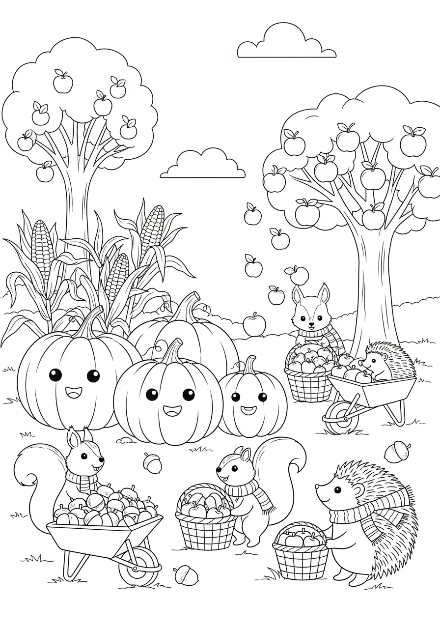 Autumn Harvest Nature Coloring Page