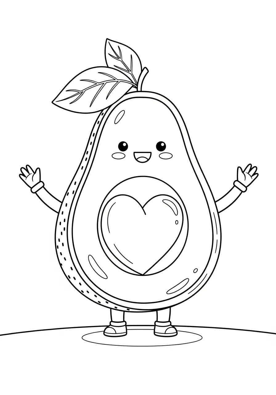 Avocado Love Cute Kawaii Coloring Page