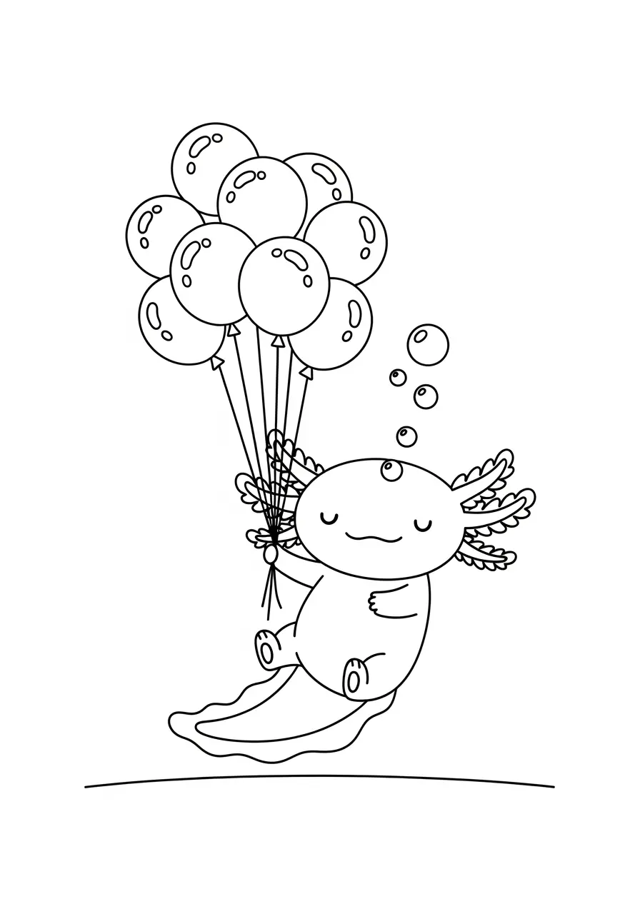 Axolotl Balloon Adventure Coloring Page