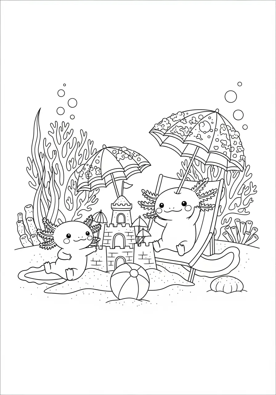 Axolotl Beach Day Coloring Page