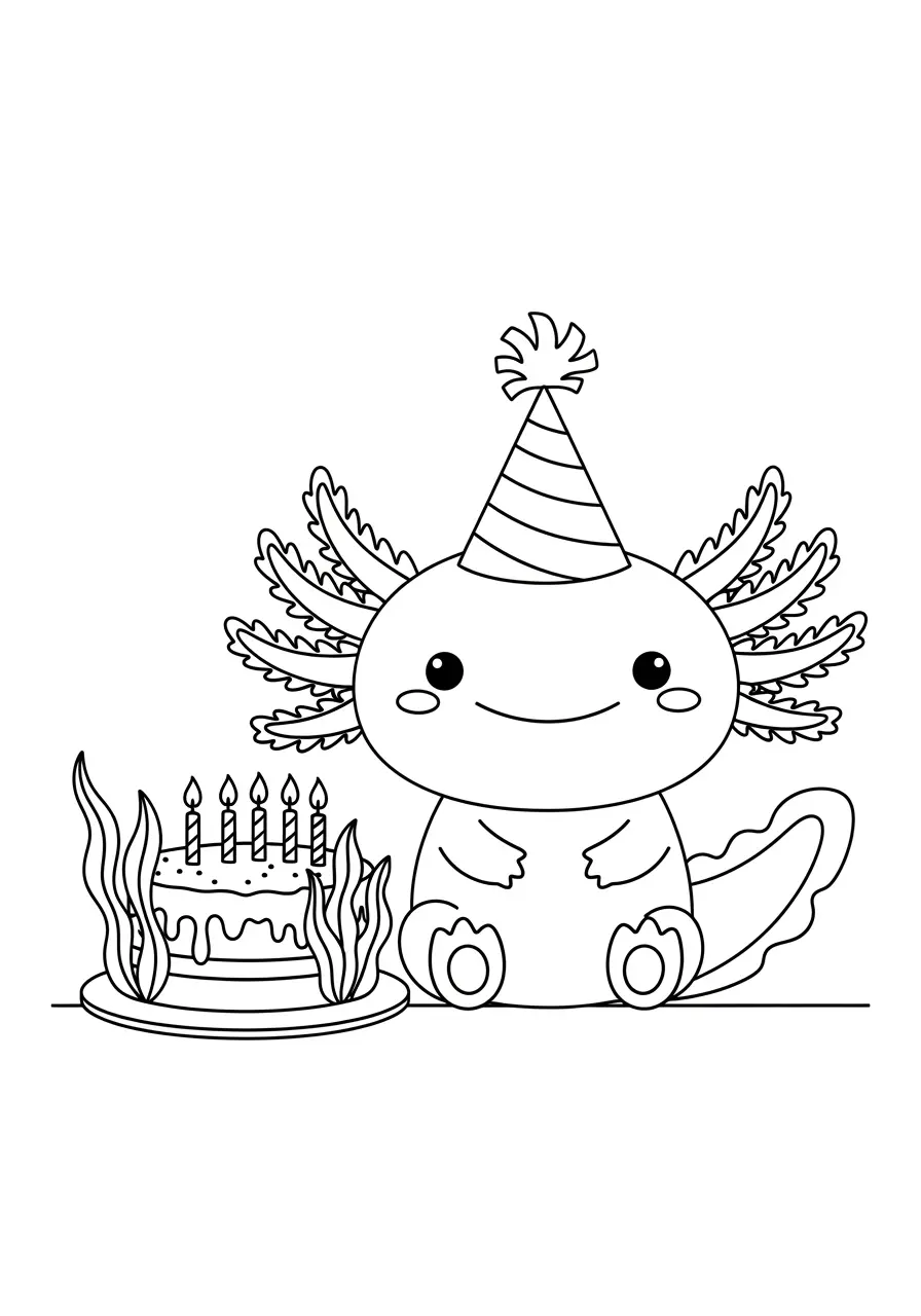 Axolotl Birthday Party Coloring Page