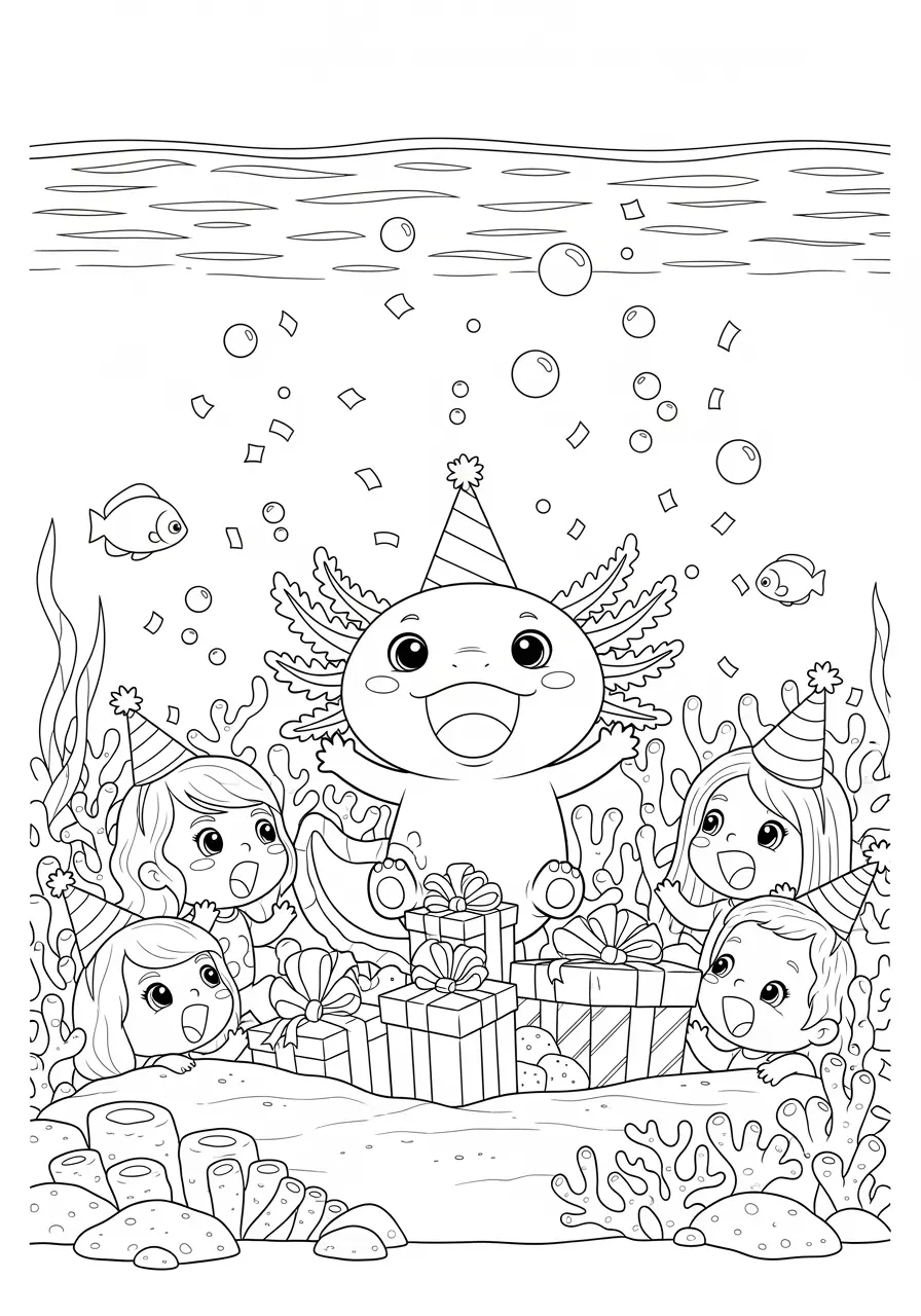 Axolotl Birthday Surprise Coloring Page