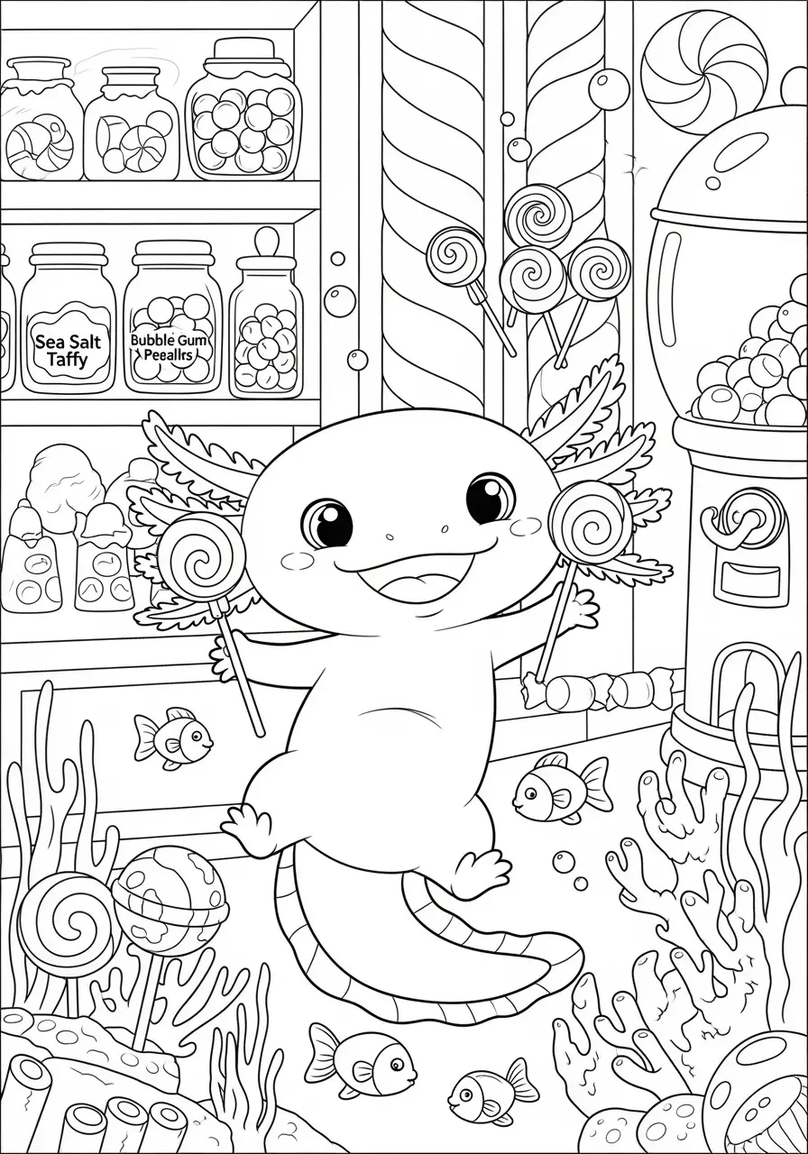 Axolotl Candy Store Coloring Page