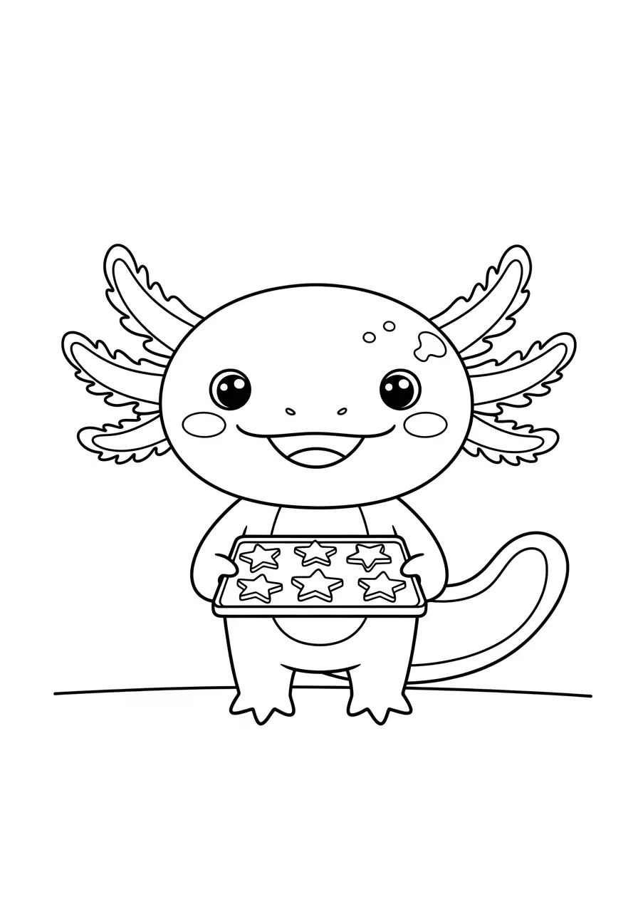 Axolotl Cookie Baking Coloring Page