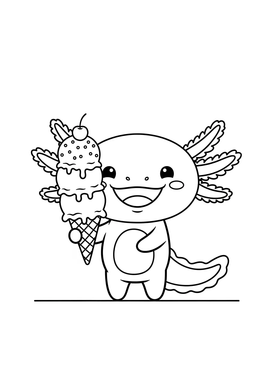 Axolotl Ice Cream Coloring Page