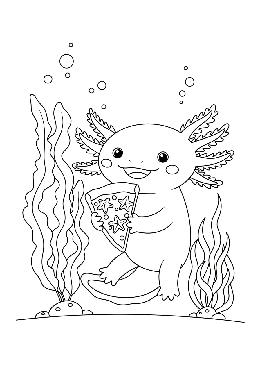 Axolotl Pizza Party Coloring Page