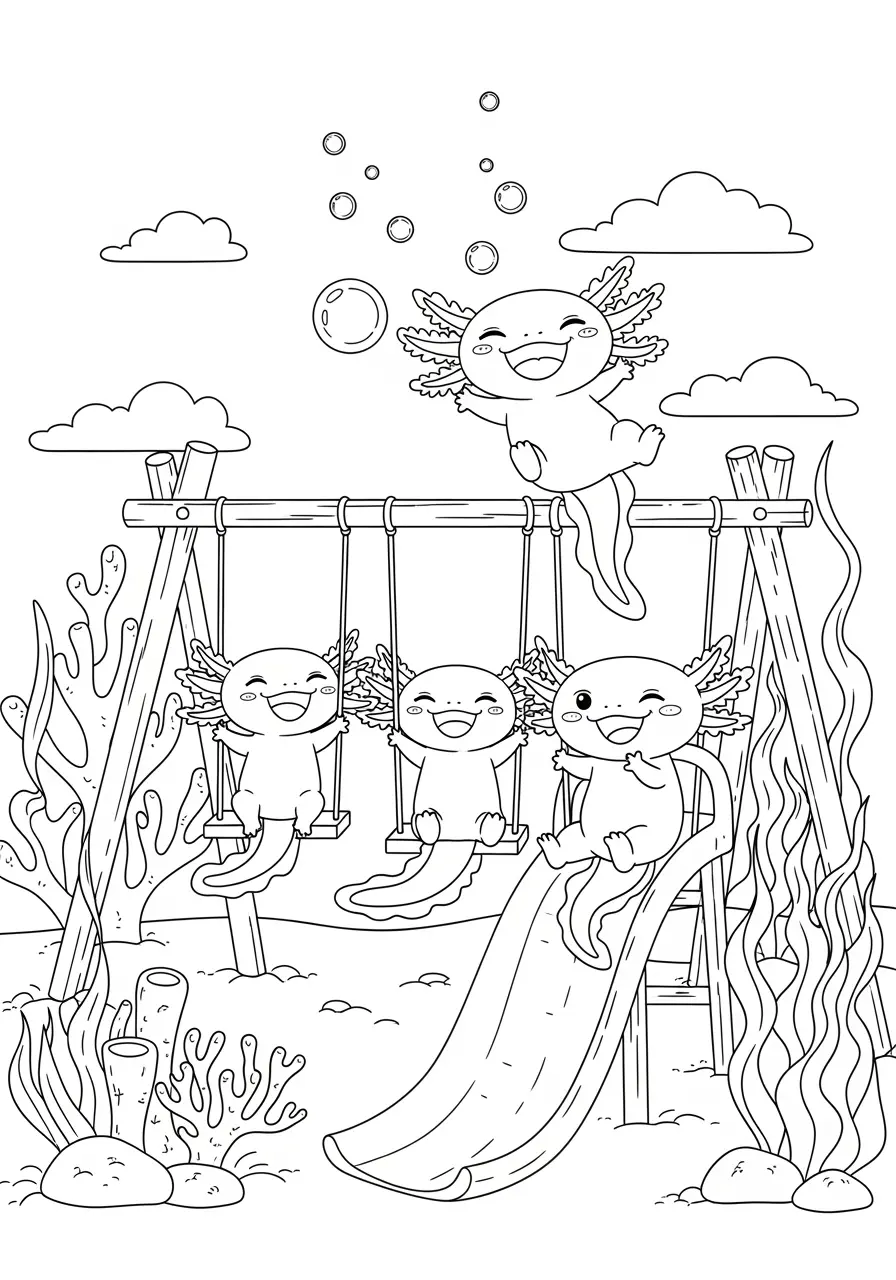 Axolotl Playground Adventure Coloring Page