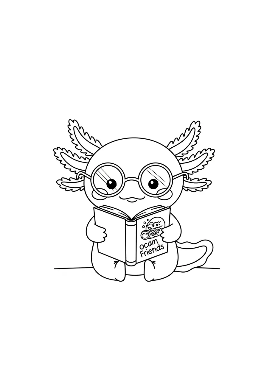 Axolotl Reading Books Coloring Page