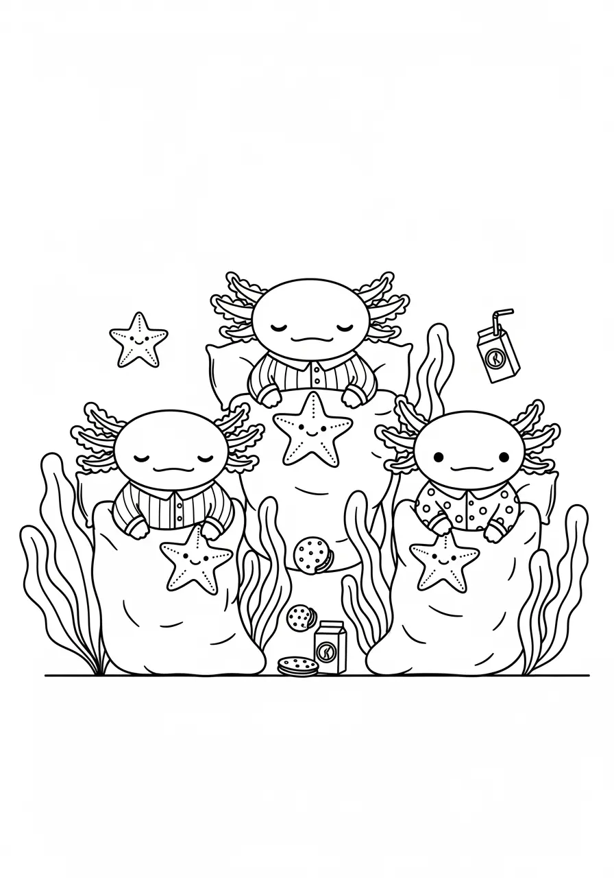 Axolotl Sleepover Party Coloring Page