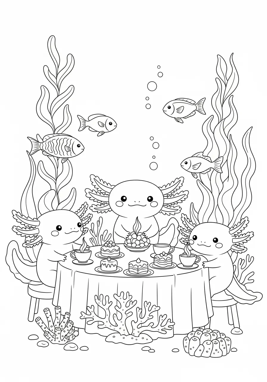 Axolotl Tea Party Coloring Page