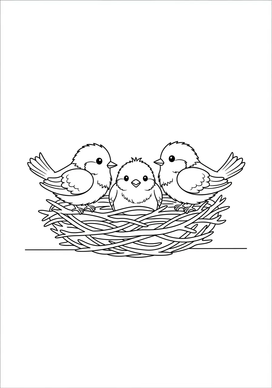 Baby Bird Nest Nature Coloring Page
