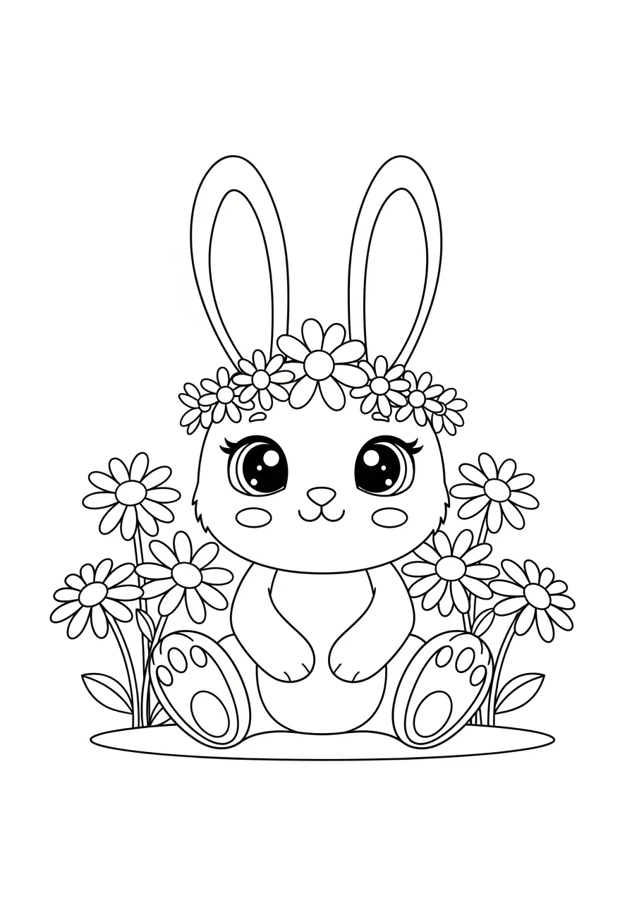 Baby Bunny Garden Nature Coloring Page