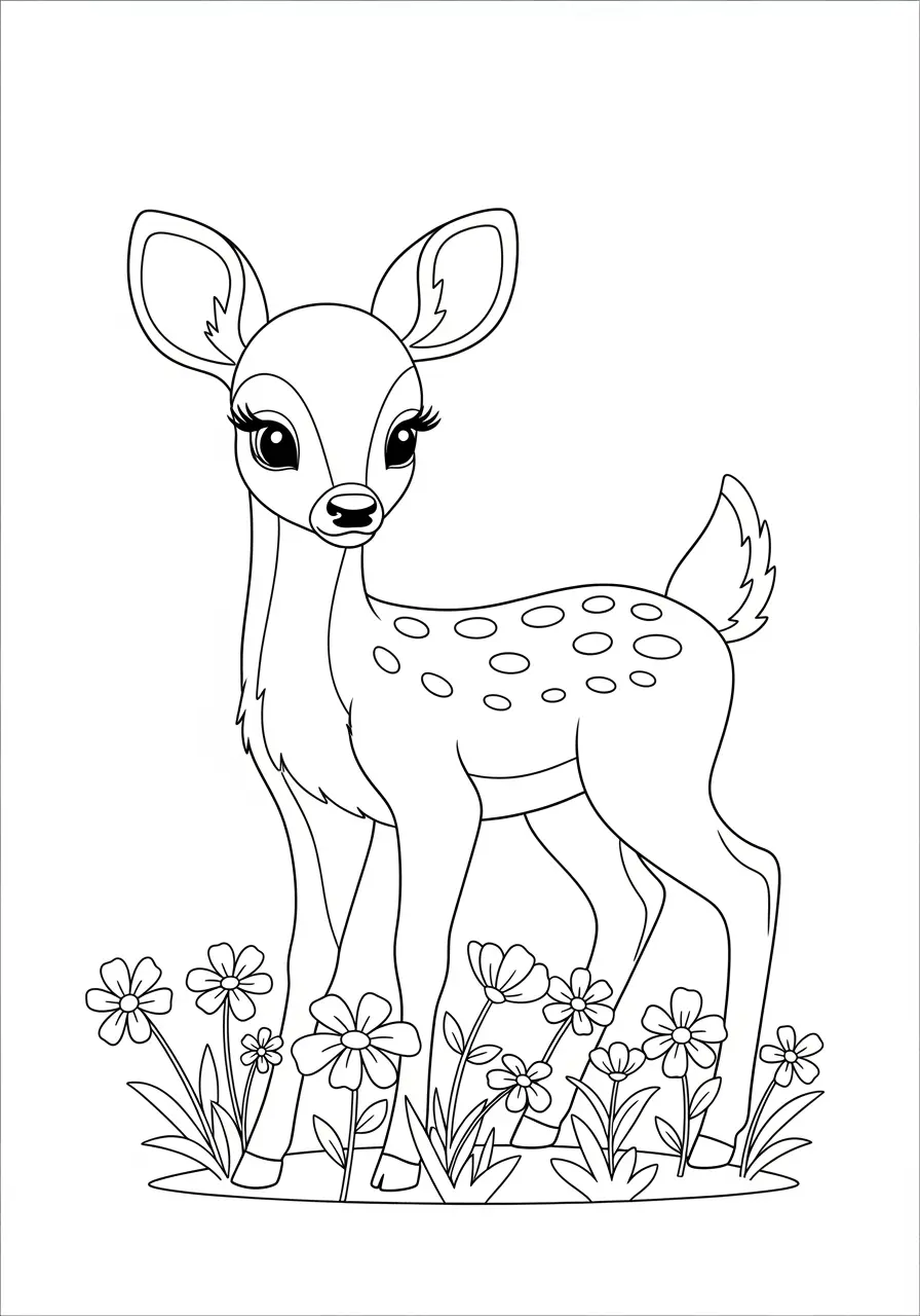 Baby Deer Meadow Nature Coloring Page