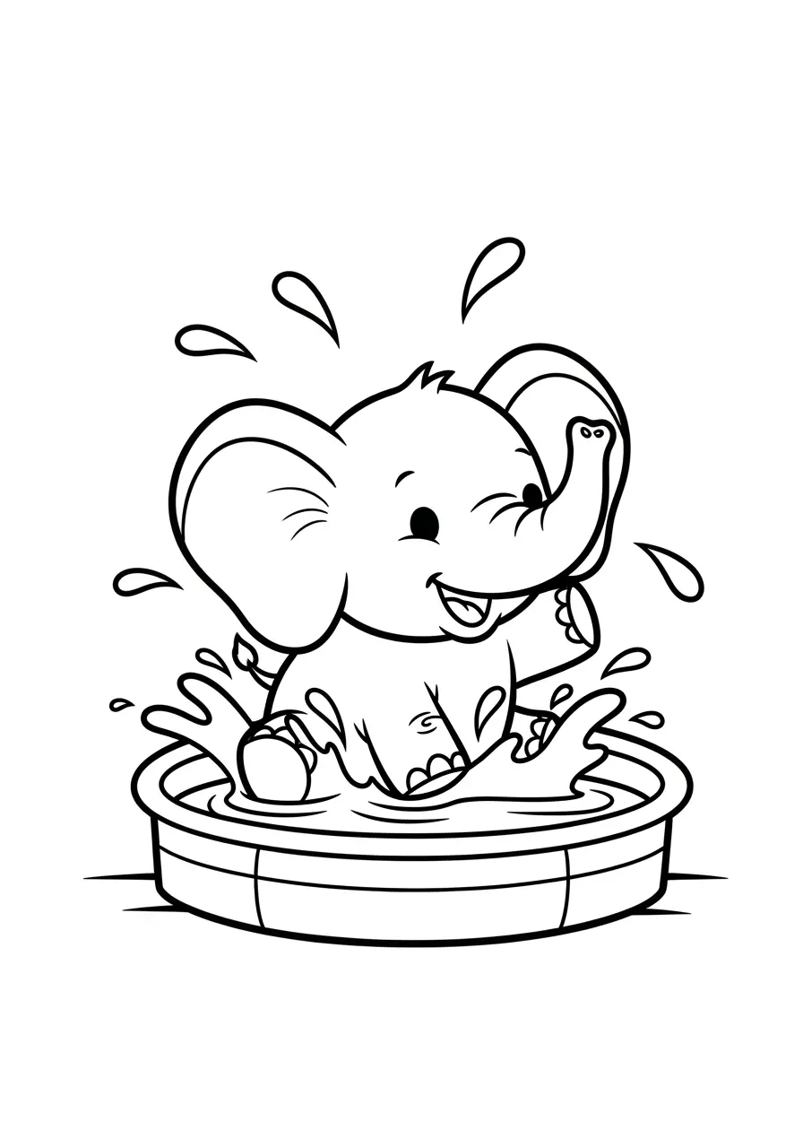 Baby Elephant Coloring Page Playing