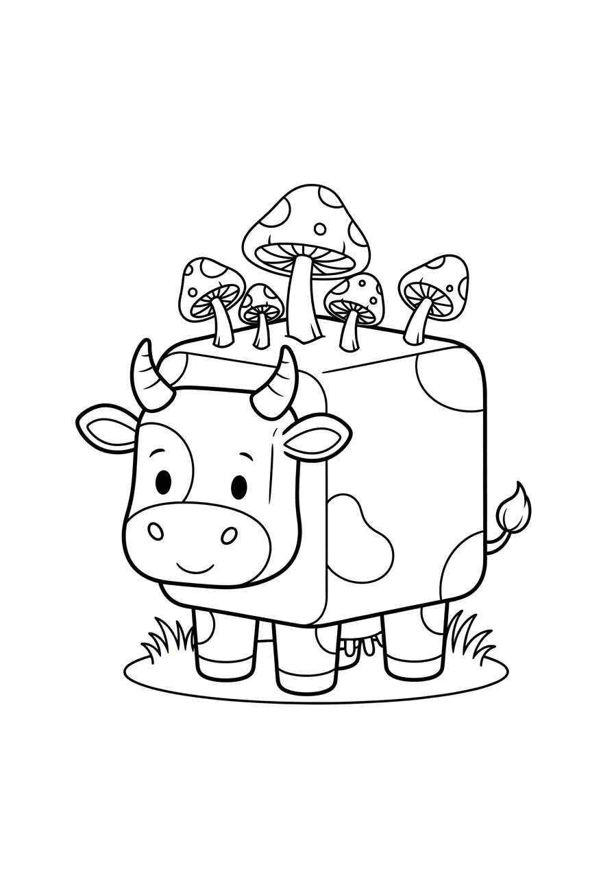 Baby Mooshroom Magic Minecraft Coloring Page