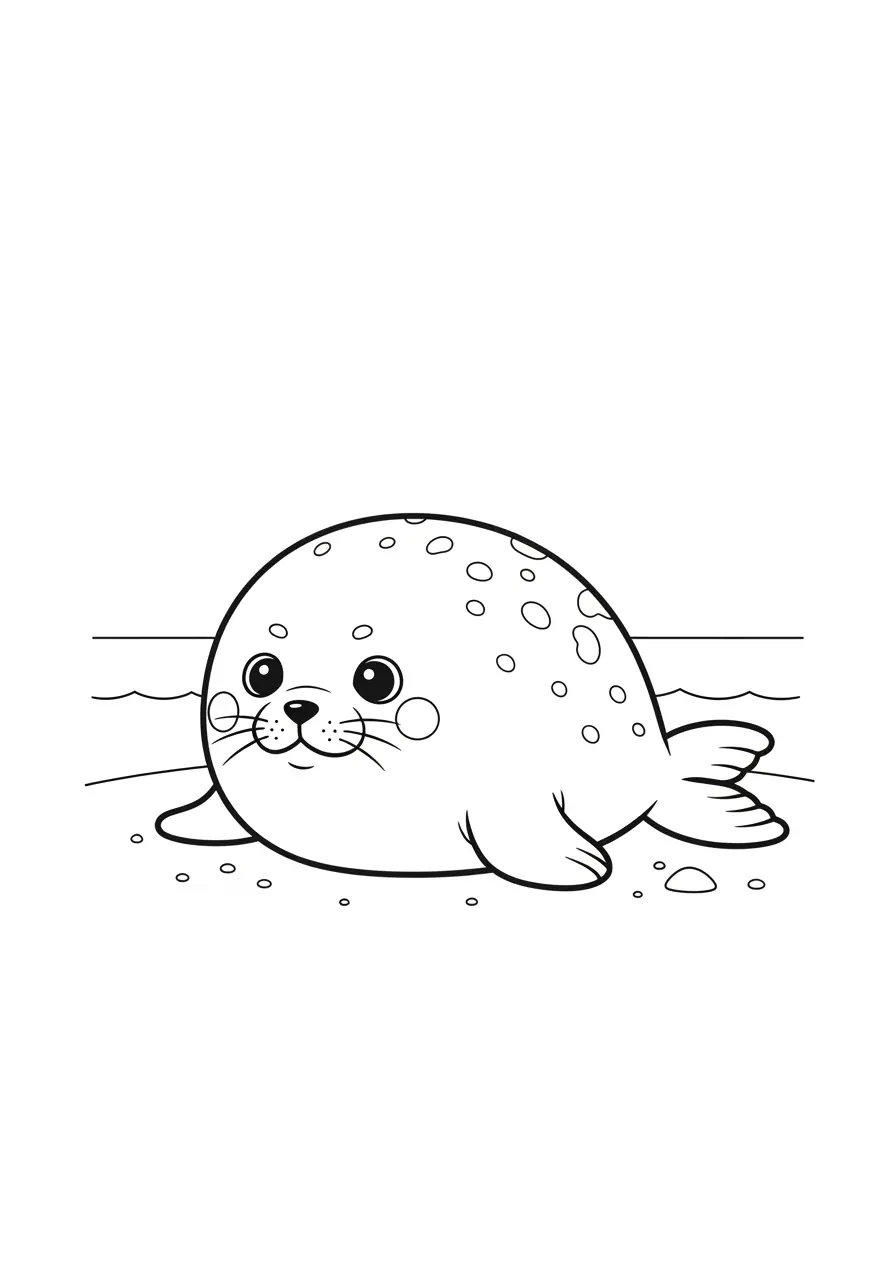 Baby Seal Beach Realistic Coloring Page