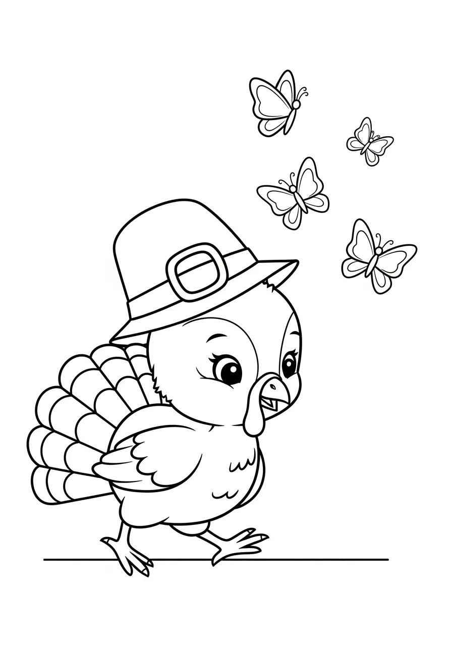 Baby Turkey Playing Coloring Page