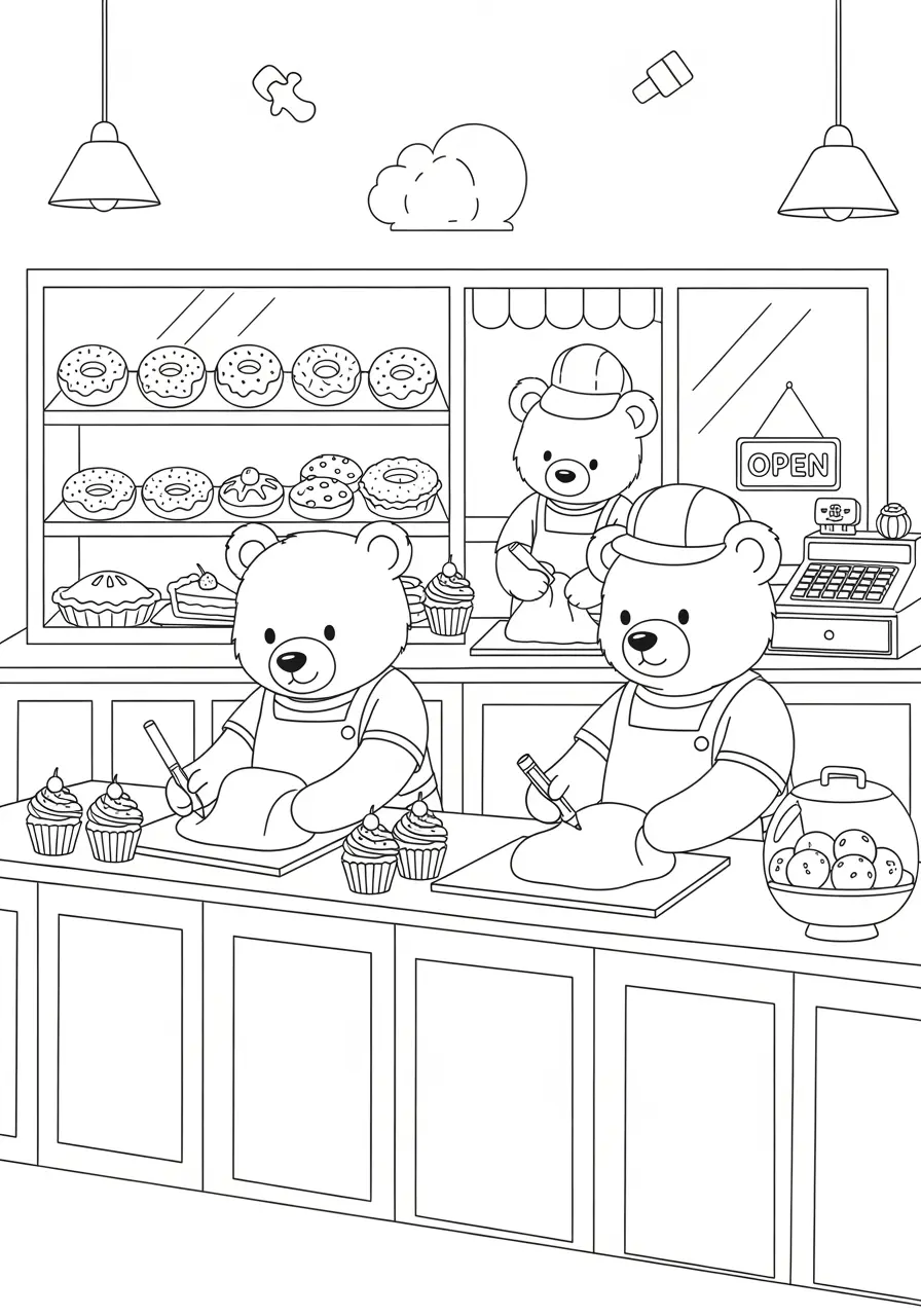 Bakery Bears Coloring Page