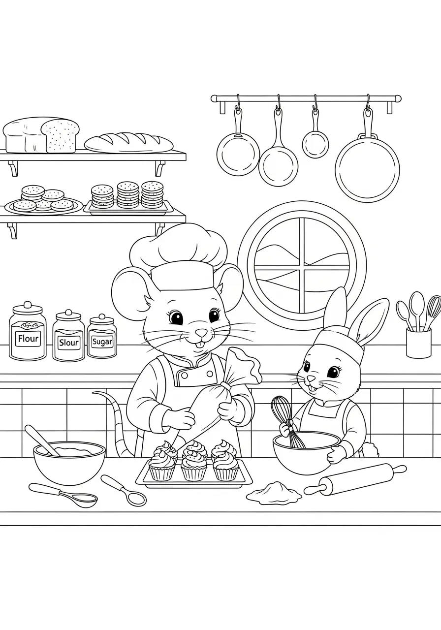 Bakery Friends Cute Animal Coloring Page