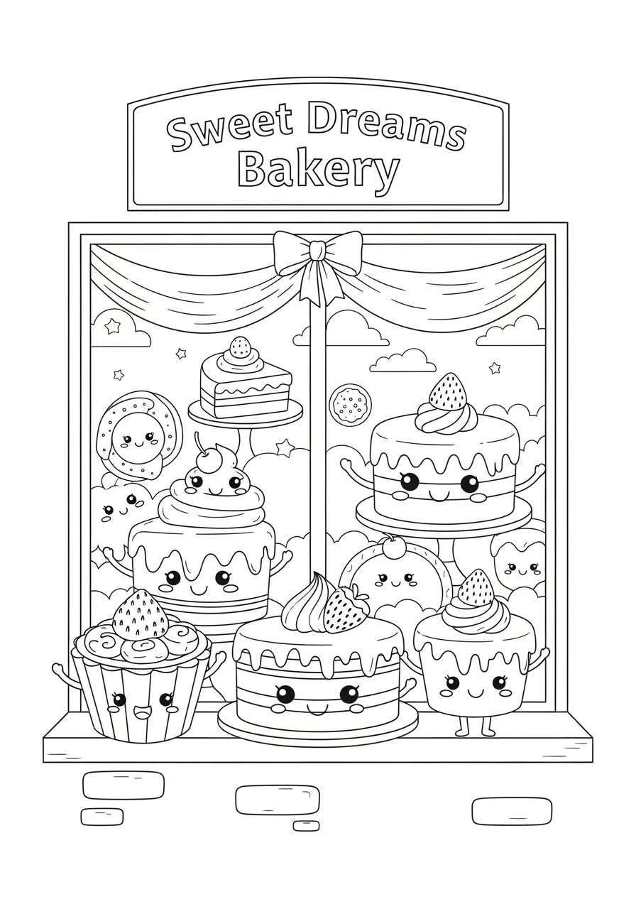 Bakery Window Dessert Coloring Page