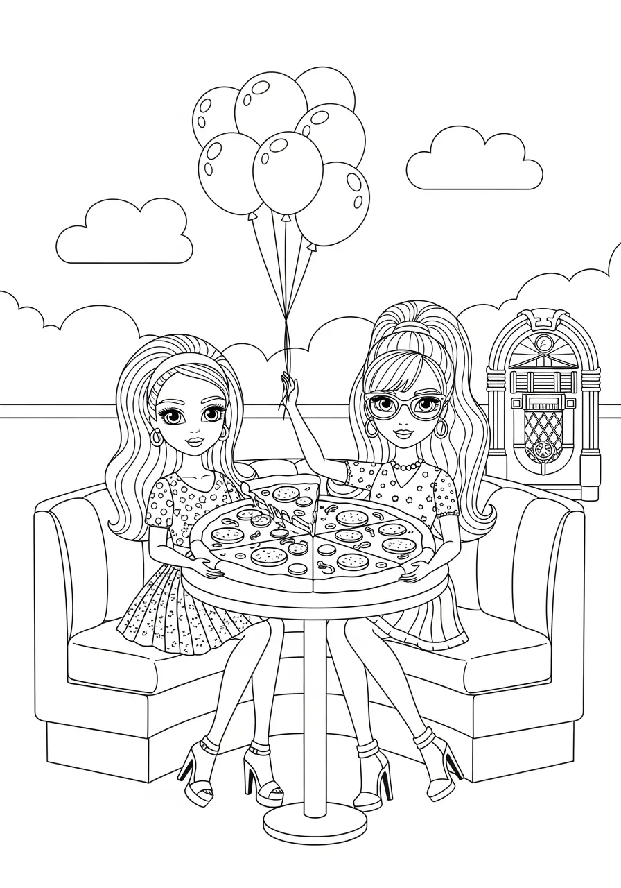 Barbie Pizza Party Coloring Page