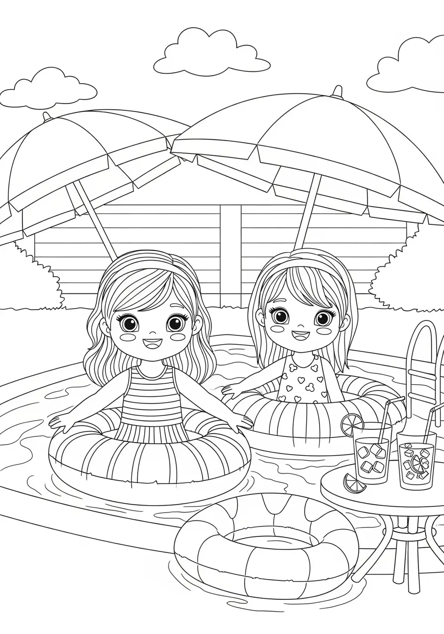 Barbie Pool Party Coloring Page
