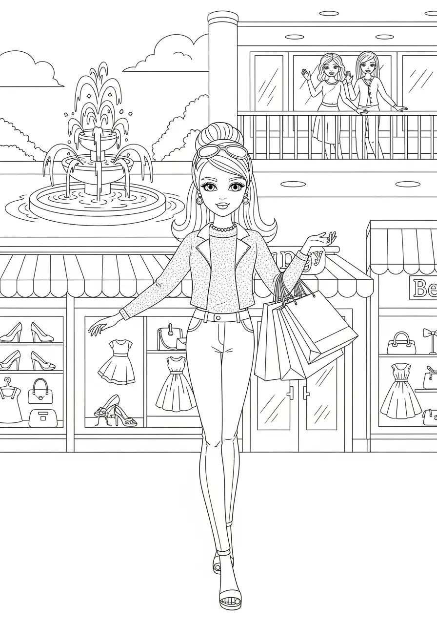 Barbie Shopping Mall Coloring Page