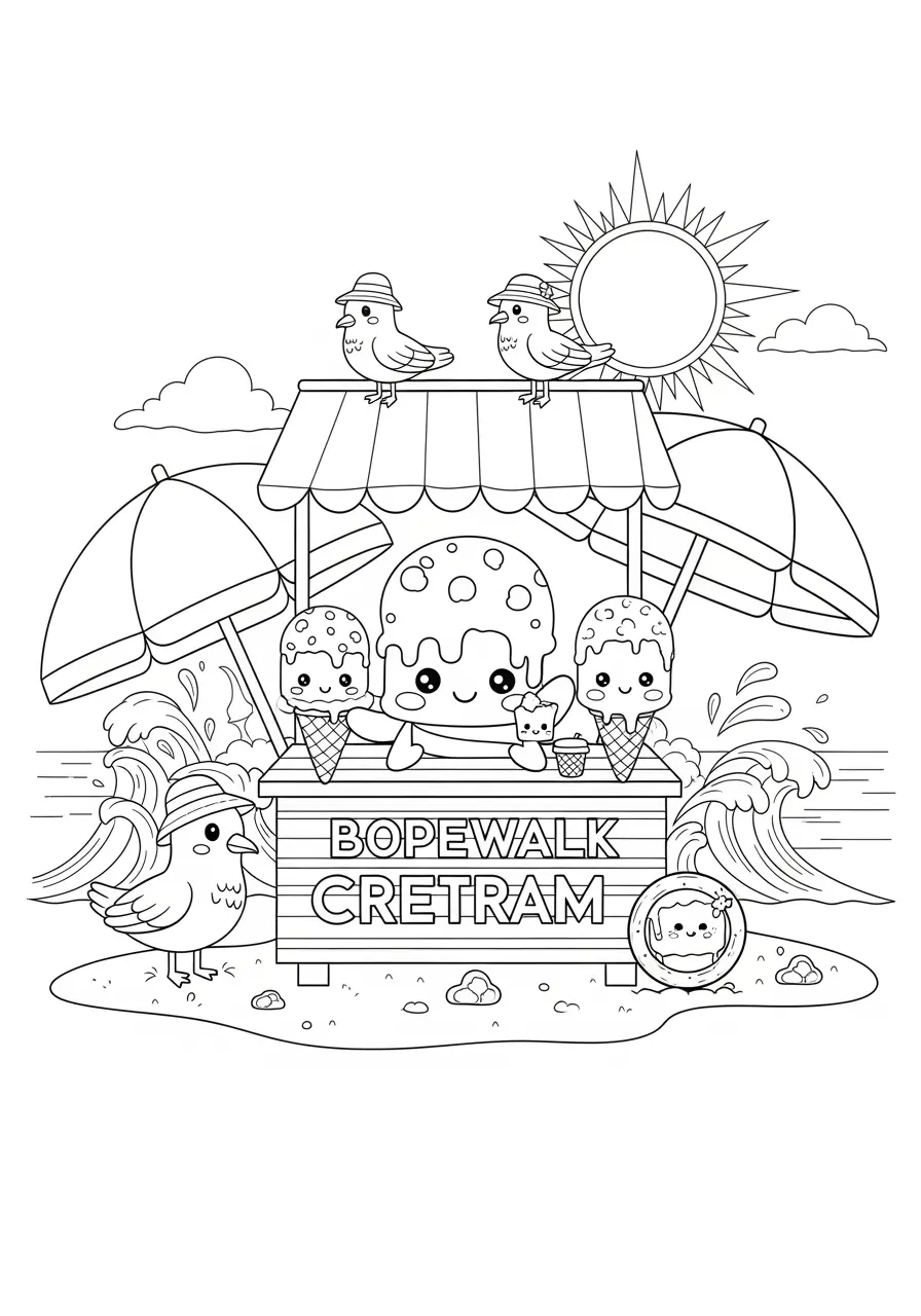 Beach Boardwalk Ice Cream Coloring Page