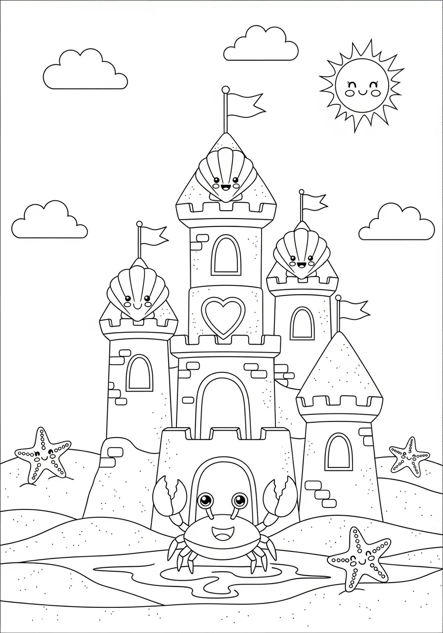 Beach Day Cute Easy Coloring Page
